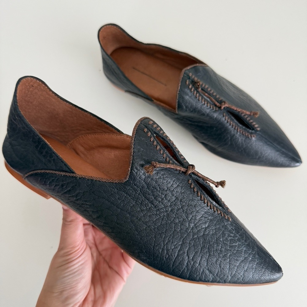 Free People St. Lucia Flats 7 Black Leather Babouche Pointed Medieval Peasant